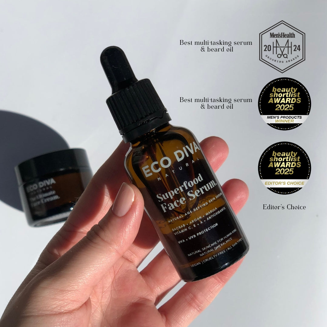 Superfood Face Serum - Hyaluronic Acid, Baobab, Marula, Argan, Vit C, A, E, Antioxidants & SPF