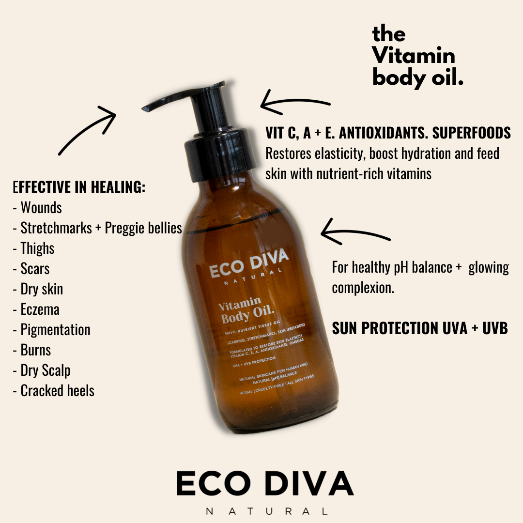 Vitamin Body Oil - Rich Tissue Oil with Vitamins, Antioxidants, Superfoods, SPF