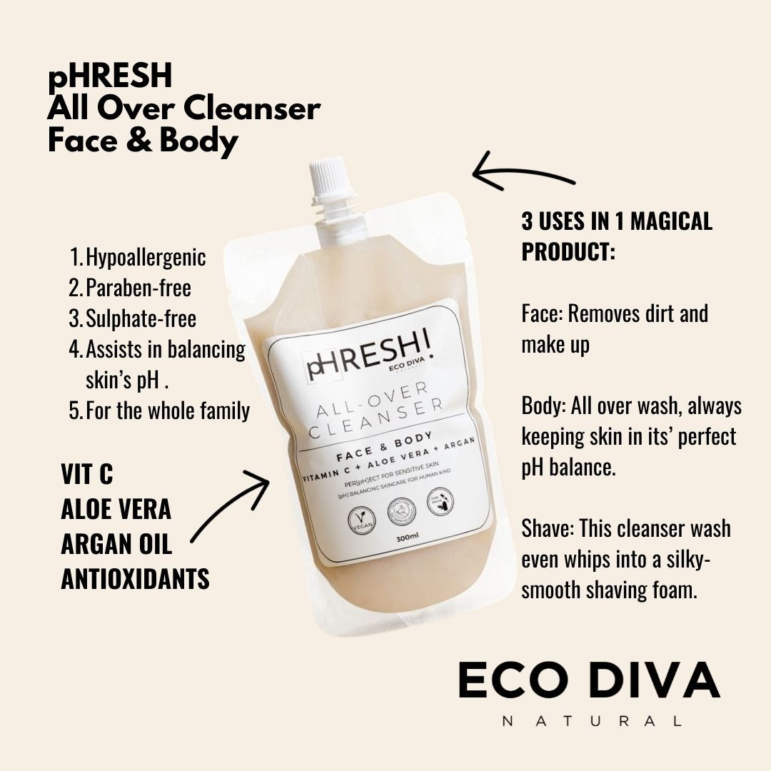 pHRESH All Over Cleanser Face & Body - Vit C, Aloe Vera, Argan Oil